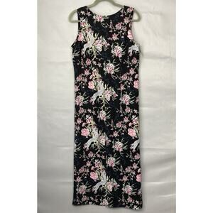 VTG Lindor Maxi Dress 10 Floral Black 90's Grunge Tank Sleeveless Whimsigoth